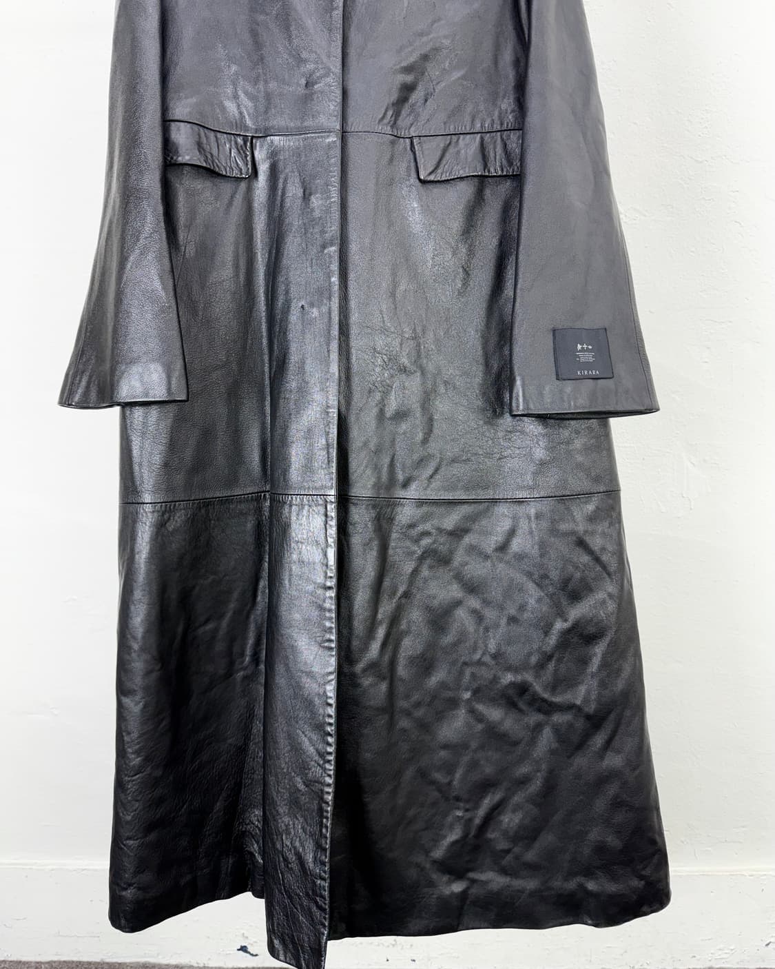 키라라 쉽스킨 카라넥 히든 버튼 롱 위자드 레더 코트 자켓 상품이미지5