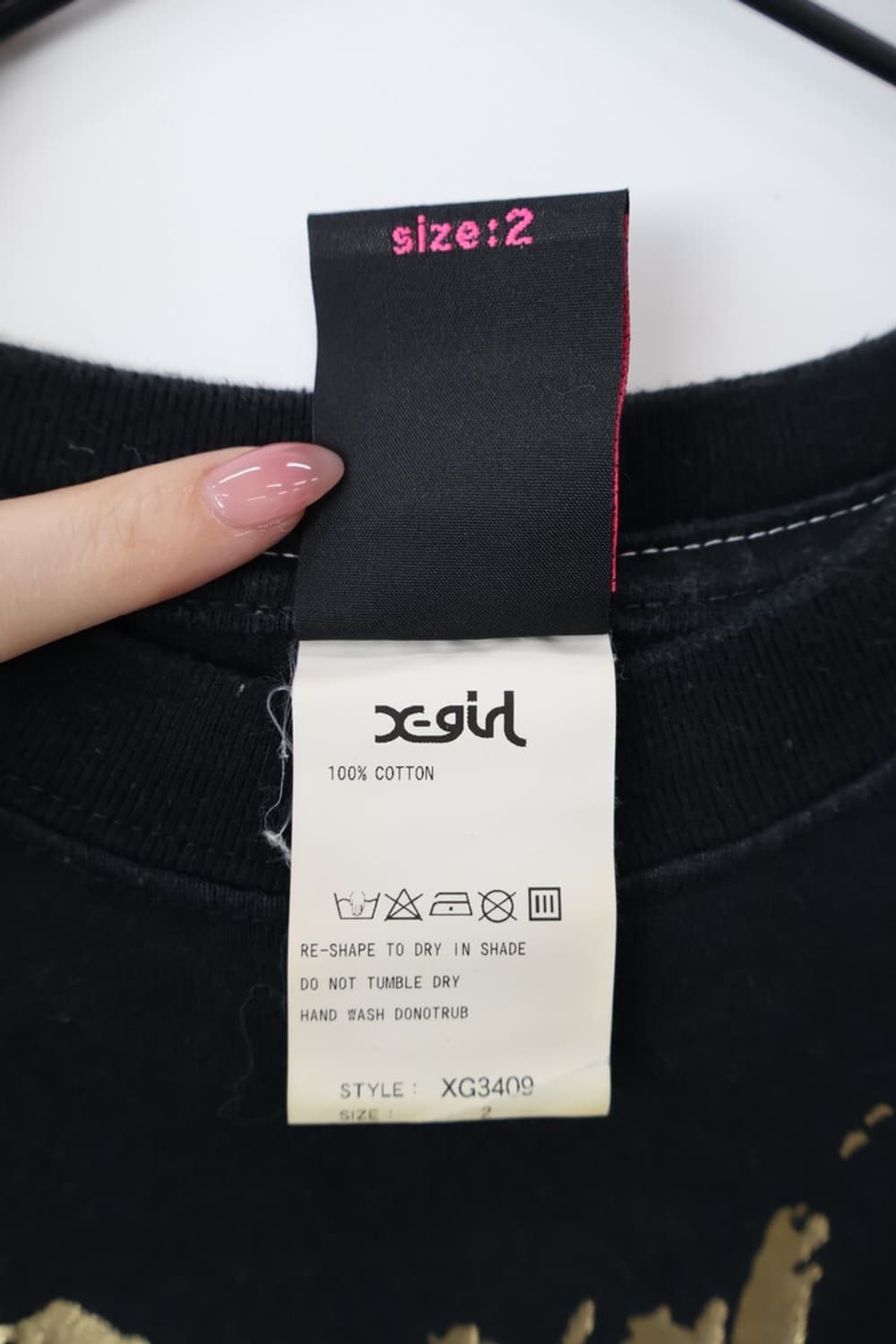 'X-girl' Gold Cat Graphic Black T-shirt 상품이미지5
