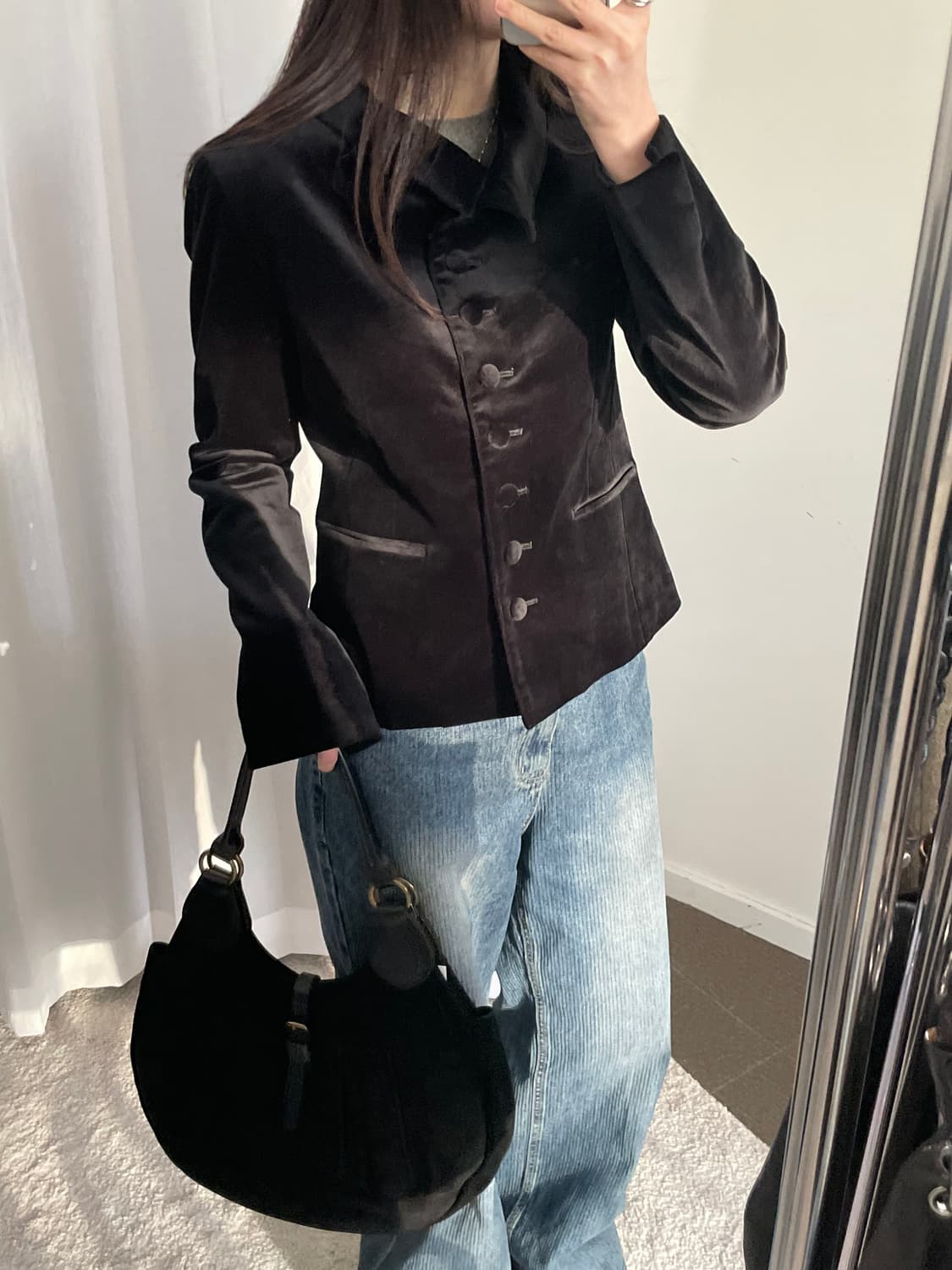 vintage black suede buckle hobo bag 상품이미지9