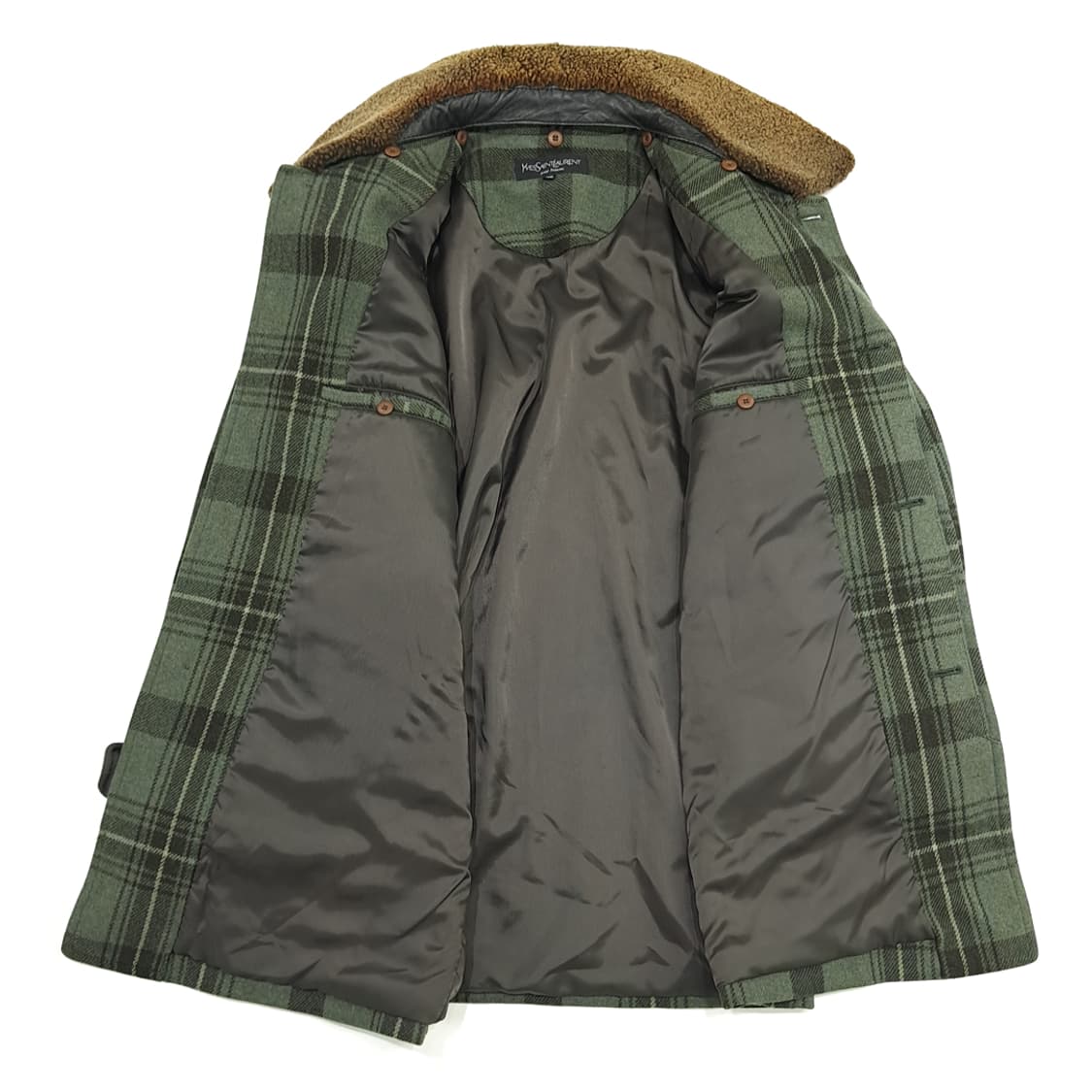 CN760 L 입생로랑 옴므 울 체크 보아카라 하프코트 상품이미지5