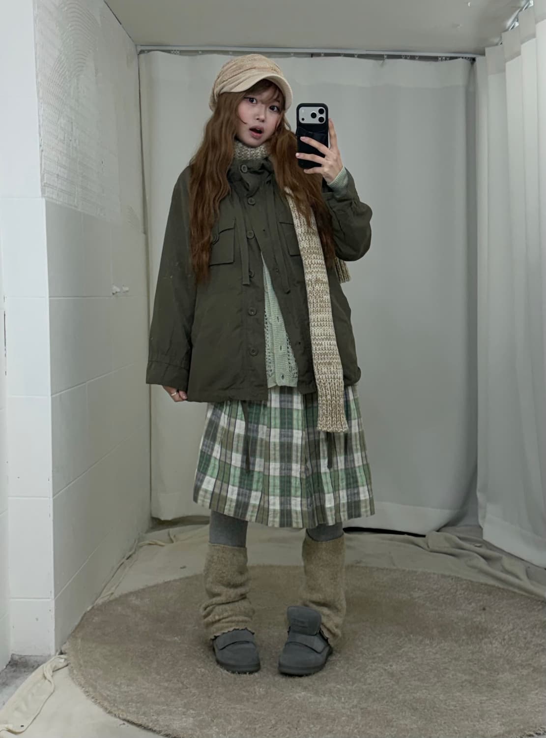 민트 카키 하구미 니혼진 야상 코디세트 상품이미지1