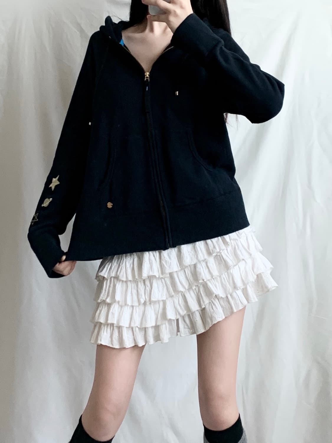 딥네이비 골드 우주패치 후드집업 상품이미지1