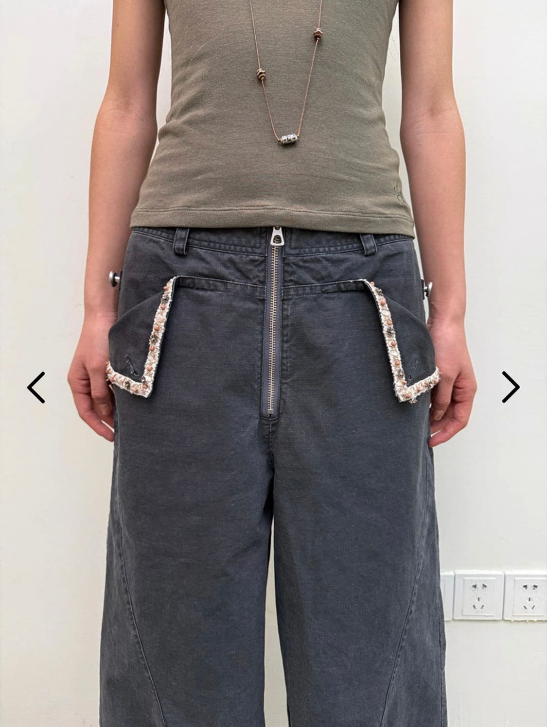 Neverseez 비즈 코튼 오버올 와이드 벌룬 팬츠 상품이미지6