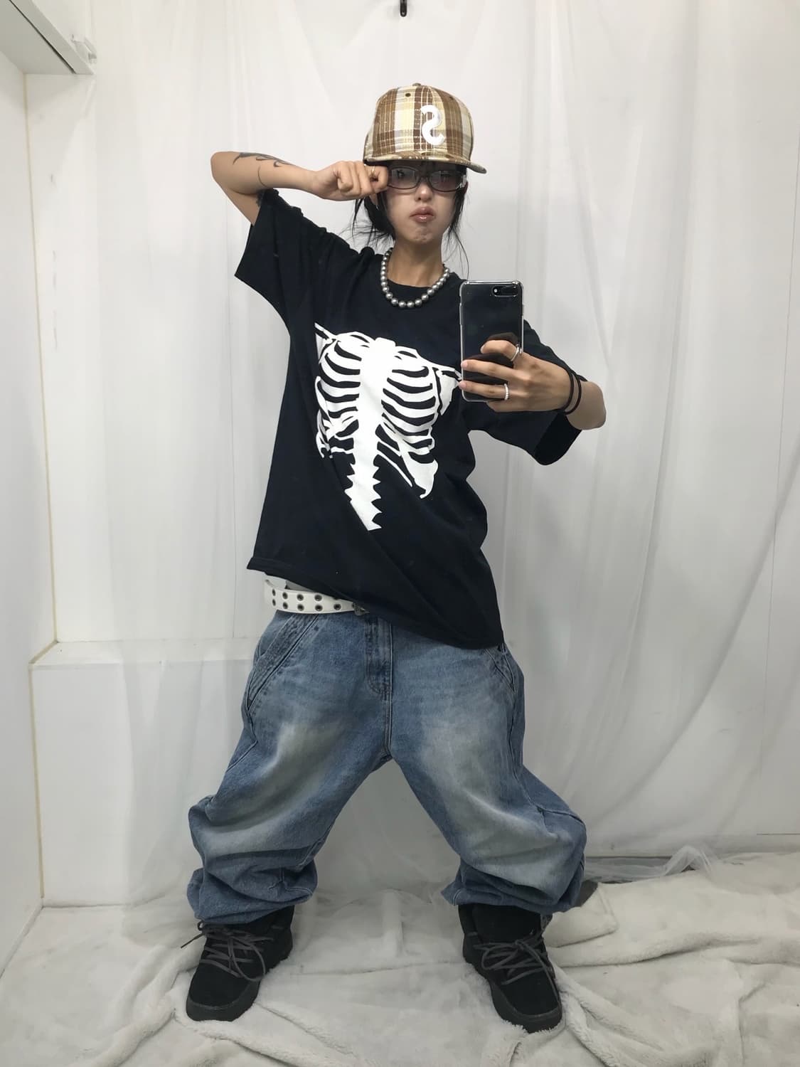 < Vanson Leathers Bone Printing T-shirt  상품이미지4