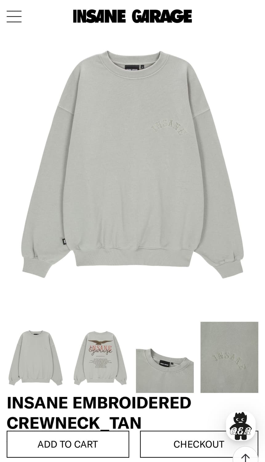 인세인개러지 Embroidered 크루넥 TAN 3 Size (텍 제거) 상품이미지1