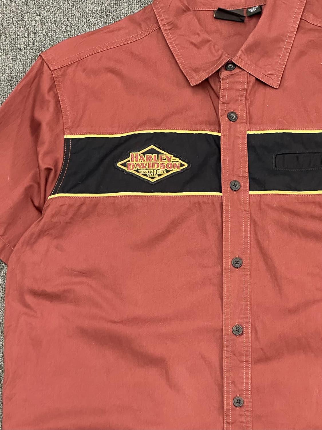 L)할리데이비슨 120주년 vintage 버건디 메카닉 반팔셔츠 상품이미지3