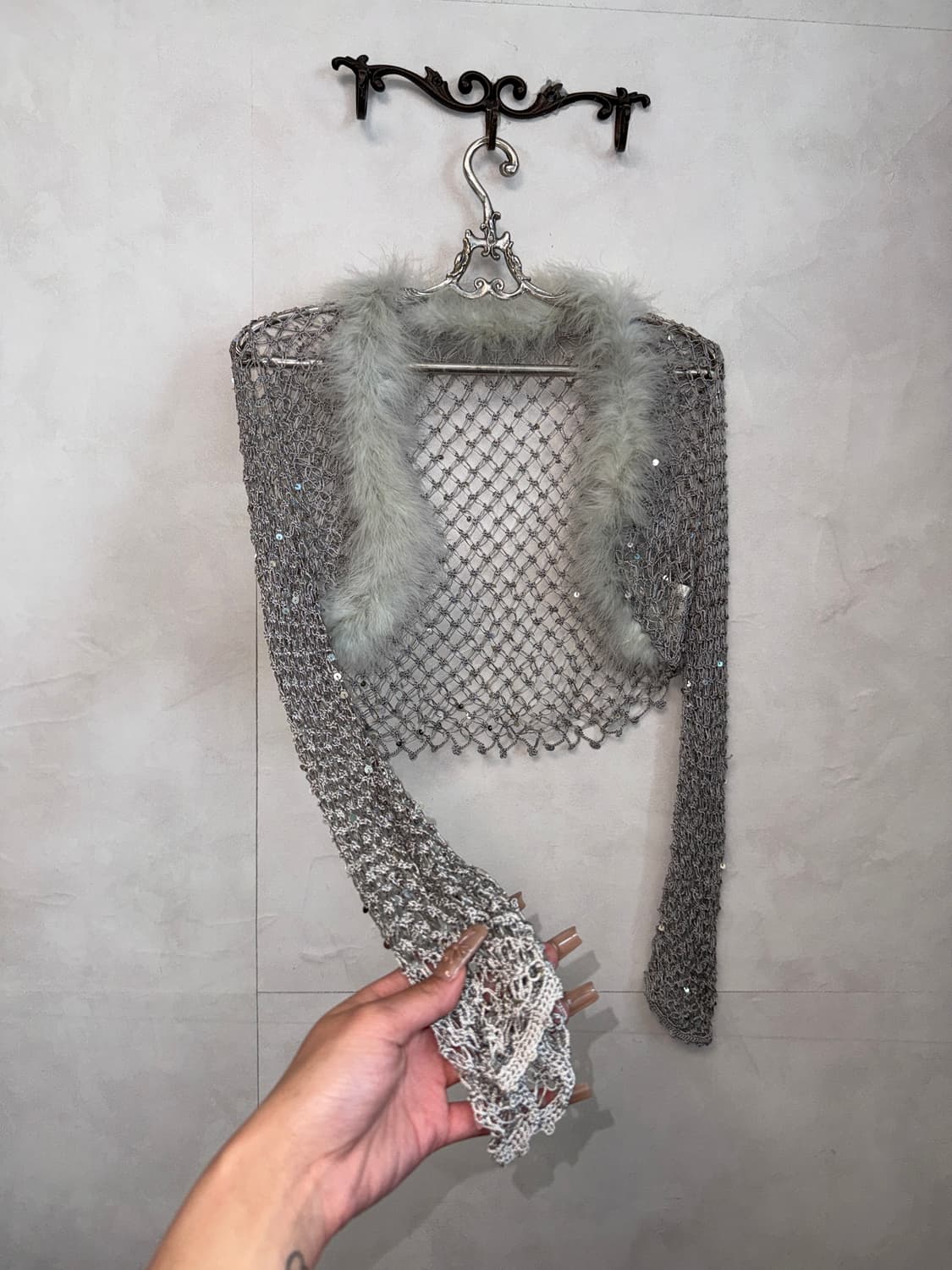 Gray fur trimming spangled net bolero cd 상품이미지2