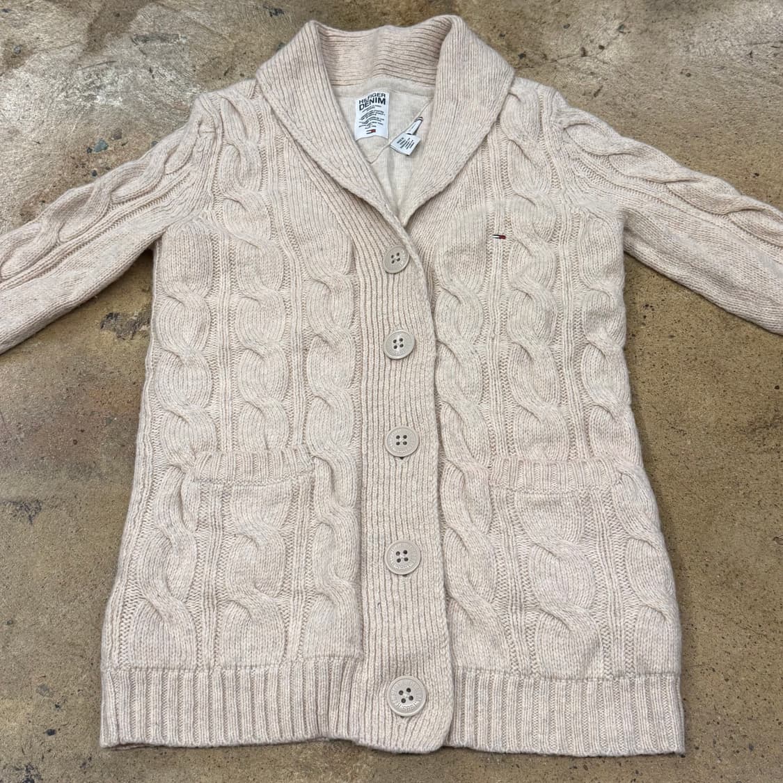 [정품/XS] 타미힐피거 데님 케이블 니트 가디건 아이보리 b19 상품이미지3