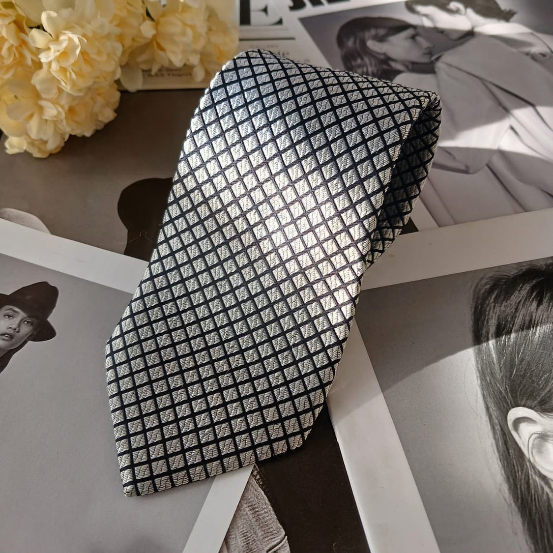 메트로시티 실크 블랙 기하 패턴 넥타이 8.4cm A+등급 A19654 상품이미지4