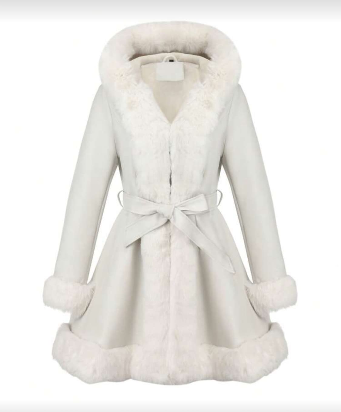 Y2k 갸루 아이보리 퍼 가죽 플레어 코트 상품이미지2