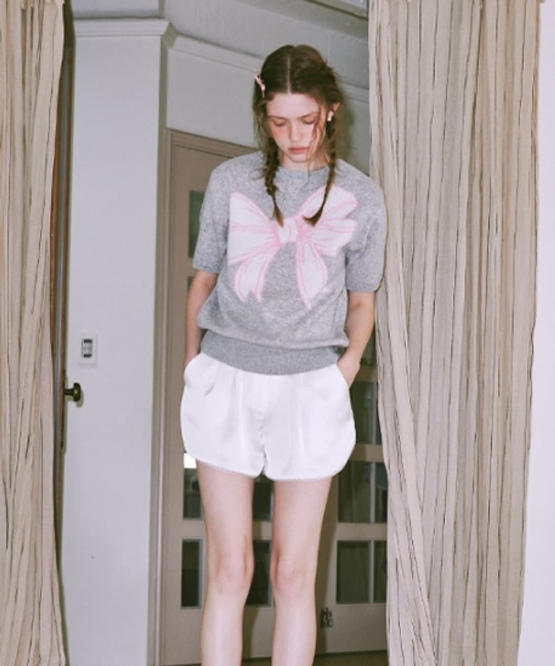 론론 리본 반팔 니트 상품이미지1