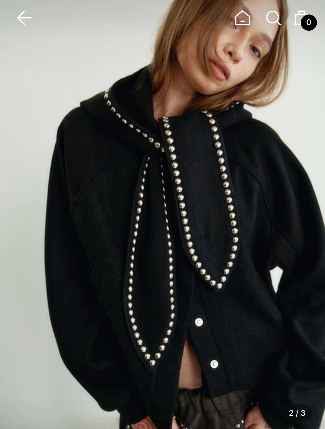 김미더영 스터드 머플러 후드 가디건 블랙 상품이미지2