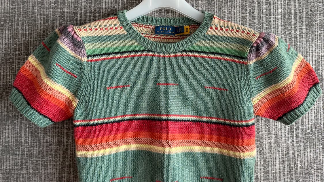 폴로 랄프로렌 스트라이프 퍼프 소매 니트 실크 블렌더 스웨터 아이린 착용 상품이미지2