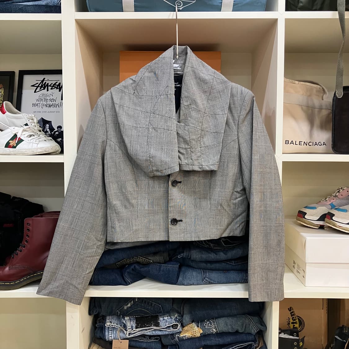 꼼데가르송 트리콧 체크 크롭자켓 M 상품이미지1