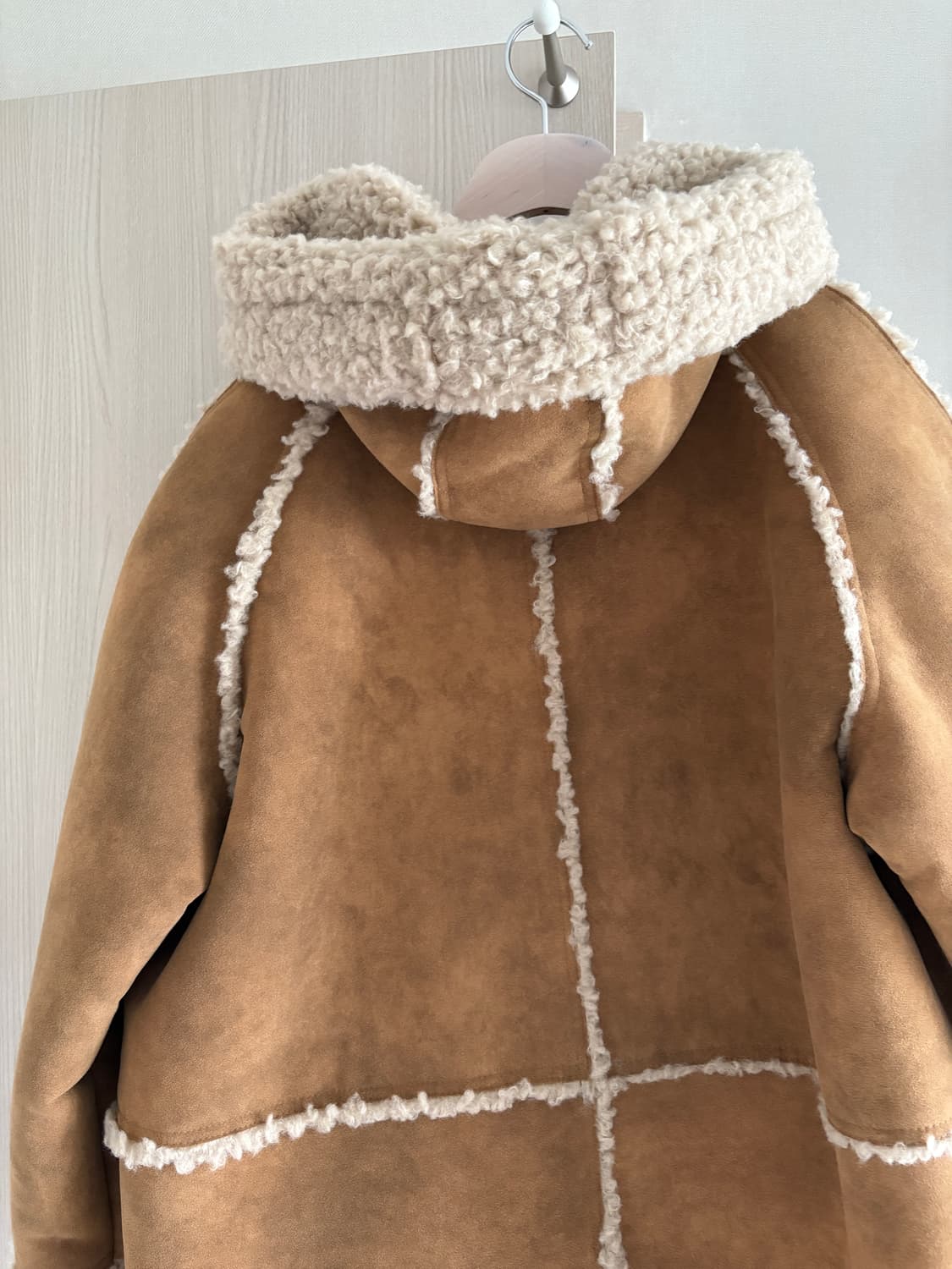 브리드 스웨이드 시어링 후드 하프 무스탕 상품이미지5