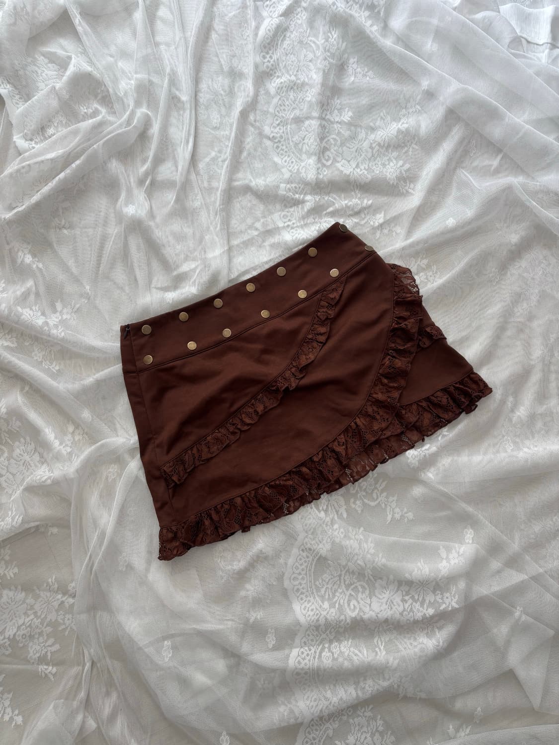 브라운 레이스 버튼 장식 스커트 상품이미지2