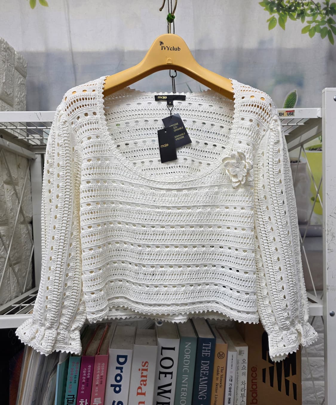 마쥬 크로셰 크롭탑 66 니트탑 8부소매 레이스탑 WM43 상품이미지1