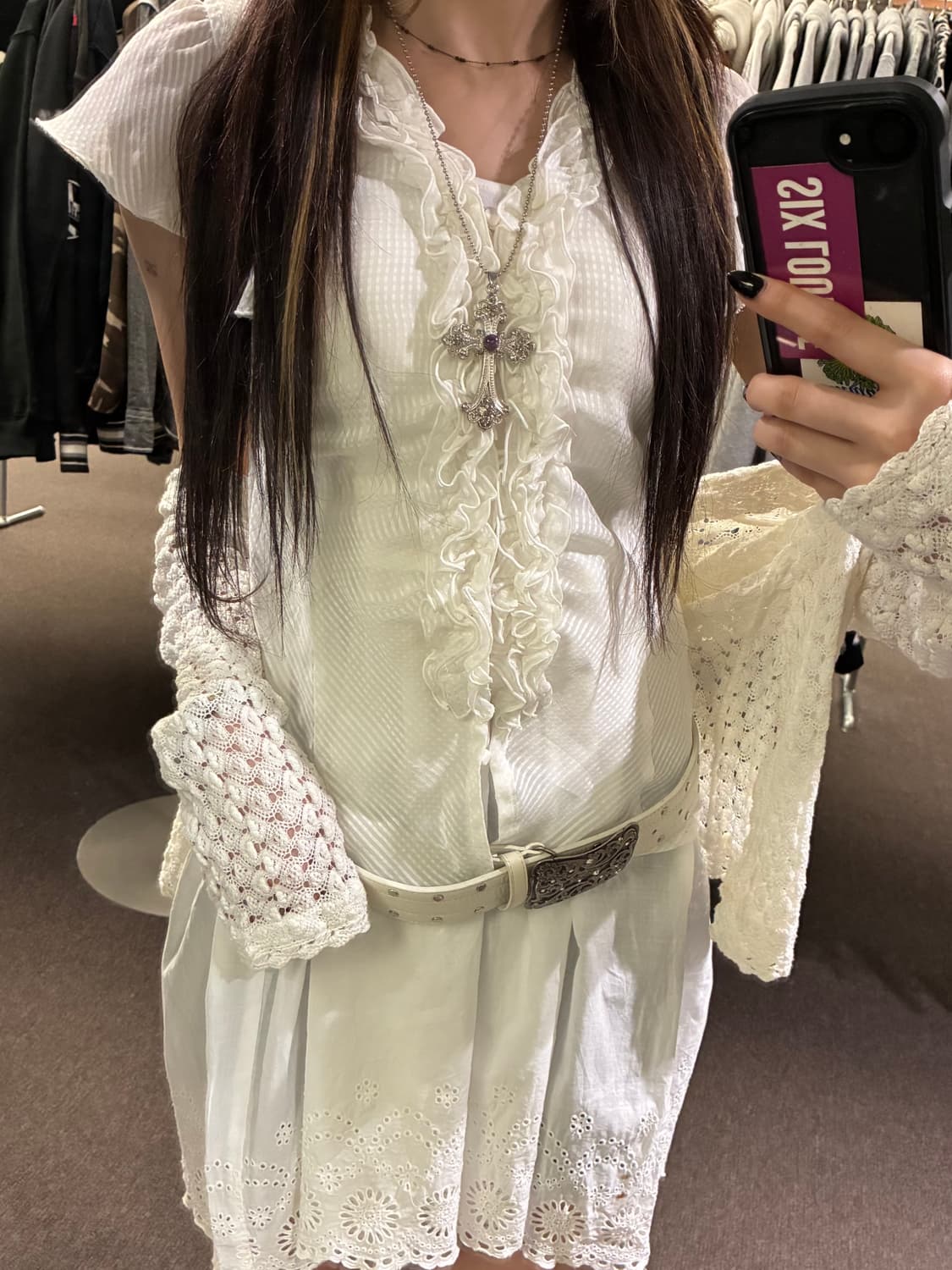 M)Japanese vintage 여성 펀칭 디자인 가디건(이염) 상품이미지7