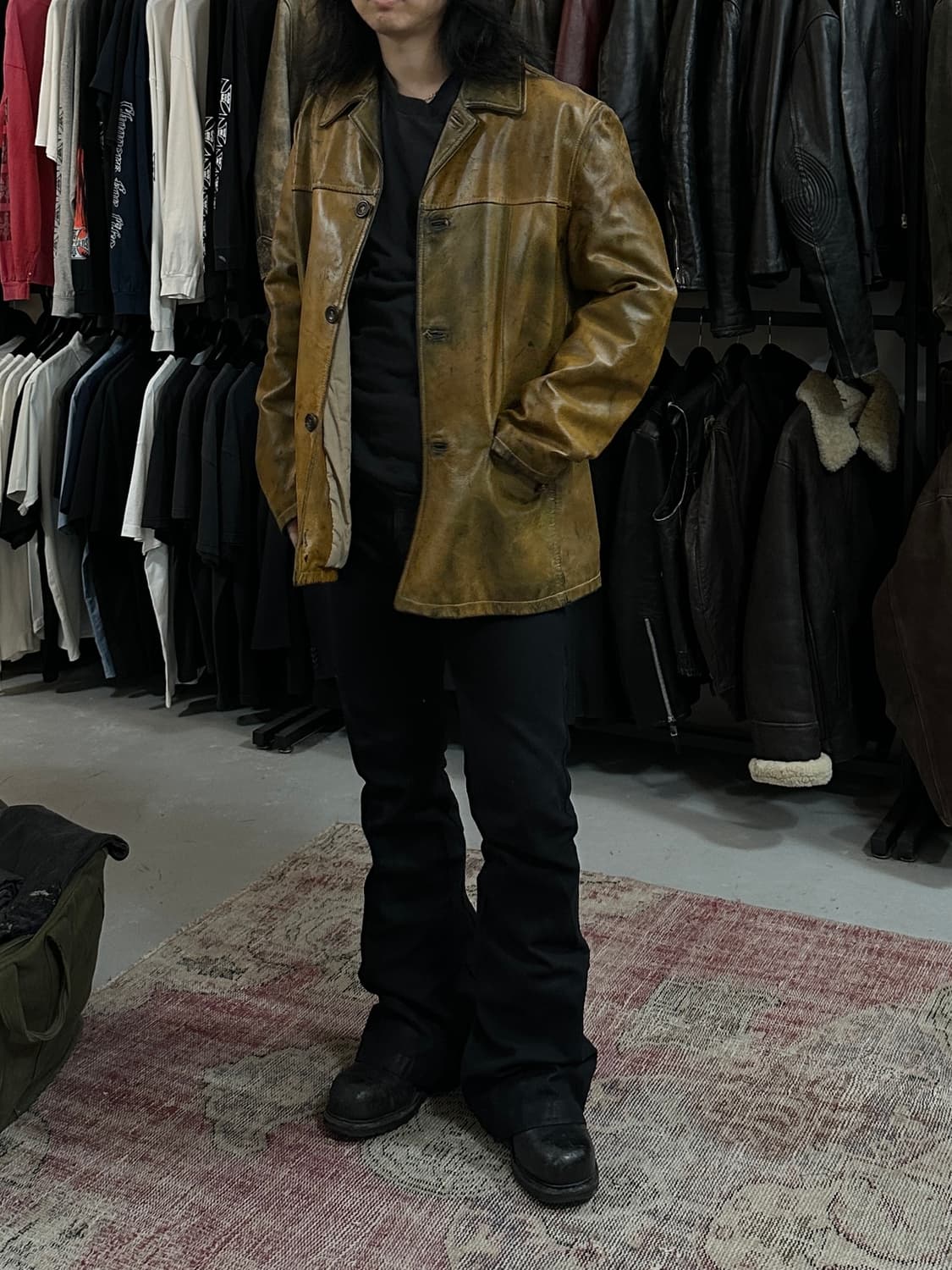 90's Italy Made 오버다잉 차심 레더 코트 카코트 상품이미지8