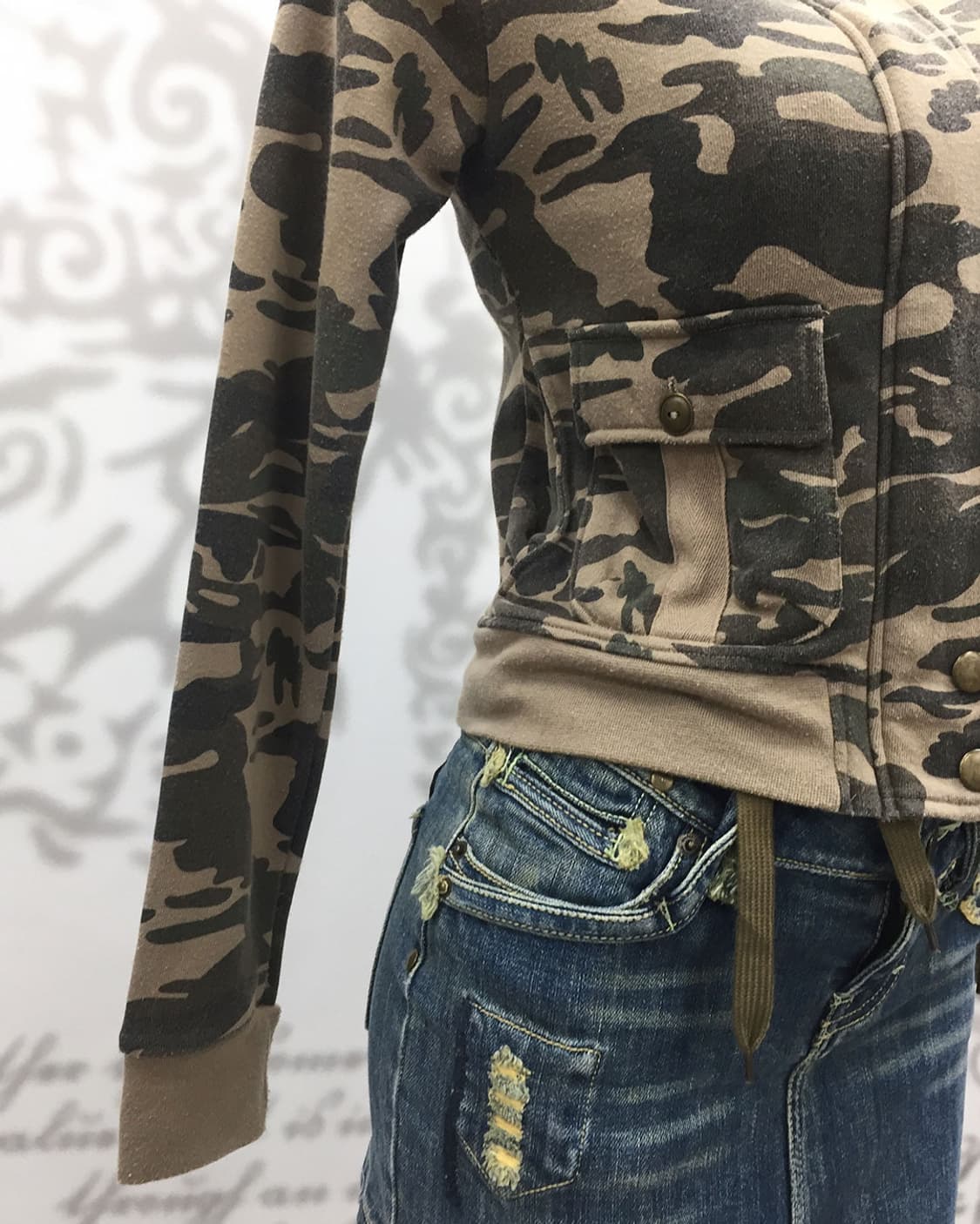 Y2K camo grunge zip-up hoodie 상품이미지5