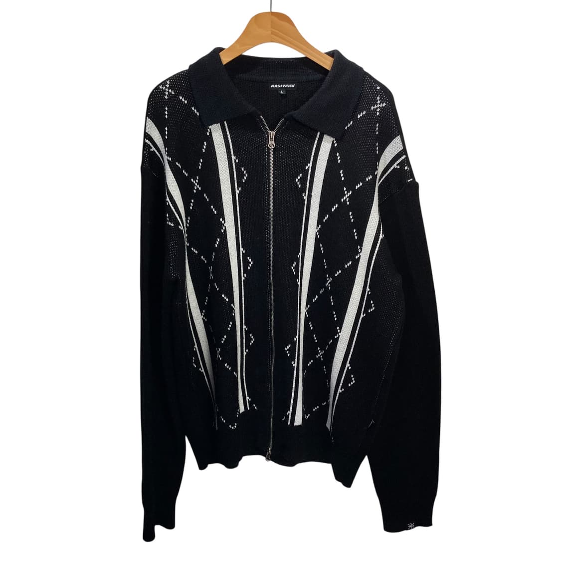 네스티킥 블랙 패턴 니트 집업 상품이미지2