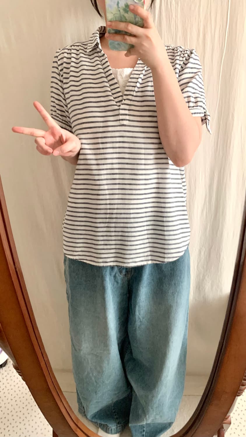 grove 차콜 스트라이프 퍼프 블라우스 상품이미지4