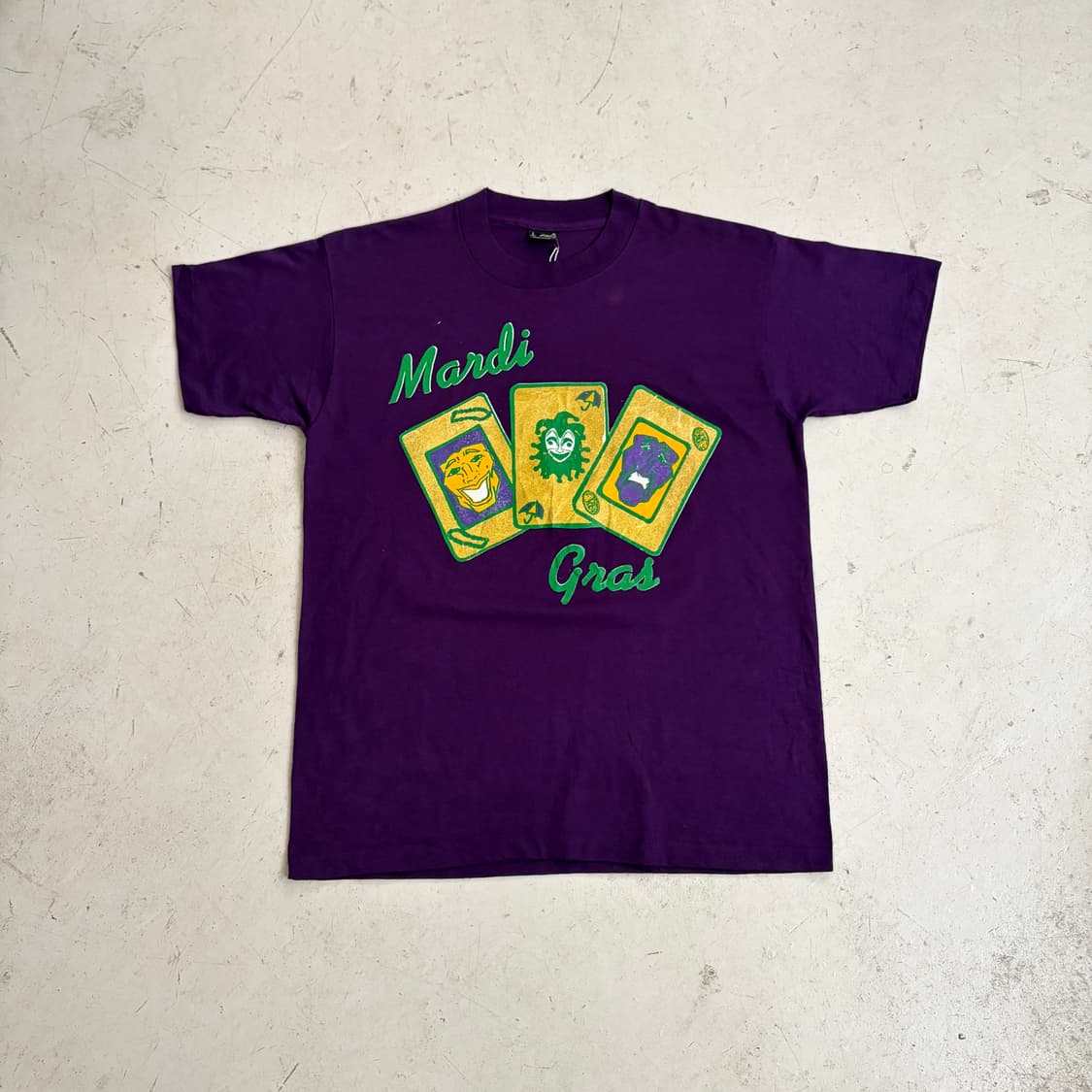 90s USA Mardi Gras 테마의 카드 빈티지 반팔티 L 상품이미지1