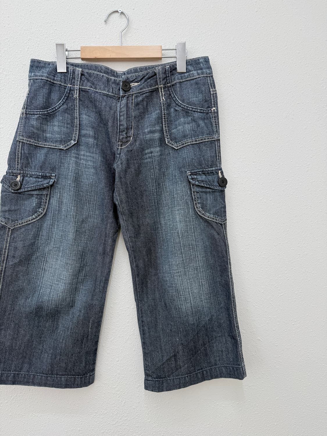 빈티지 블루 데님 카고 와이드 카프리 팬츠 상품이미지2