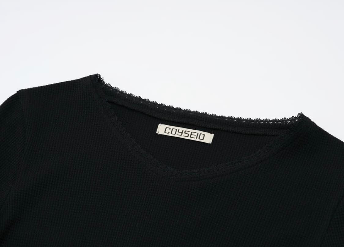 코이세이오 레이스 와플 롱슬리브리스 블랙 상품이미지3