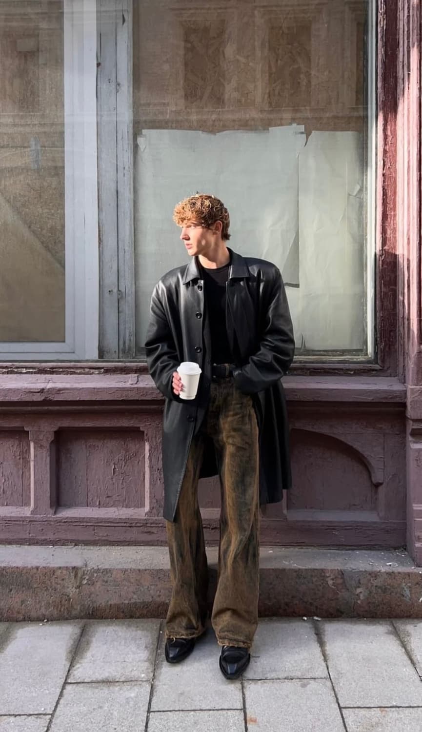 L)90‘s USA made  골든베어 레더 코트 오버사이즈 코트 카코트 상품이미지3