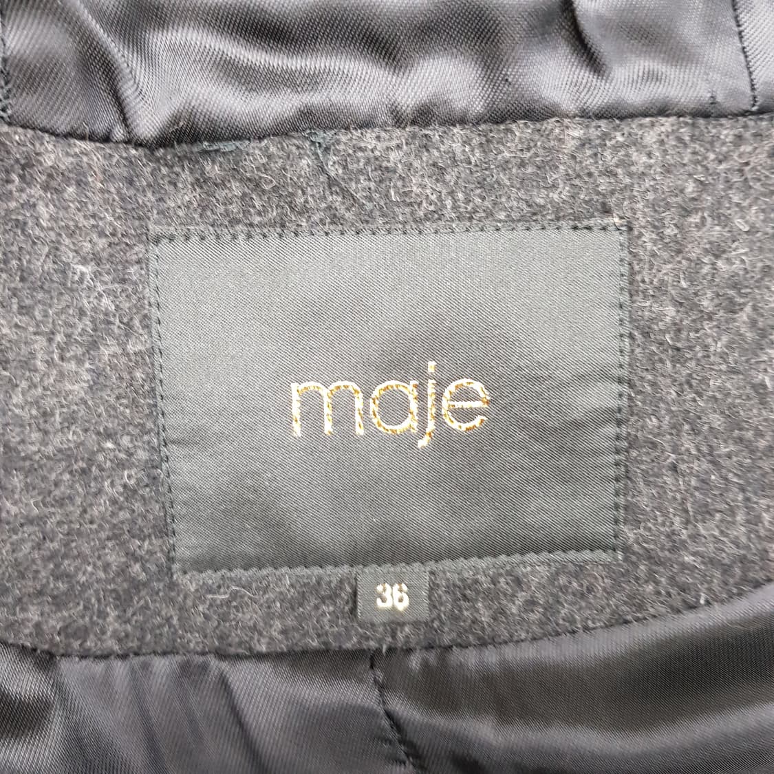 MAJE 마쥬 폭스퍼 후드 벨티드 더플 울 코트 36사이즈 상품이미지7