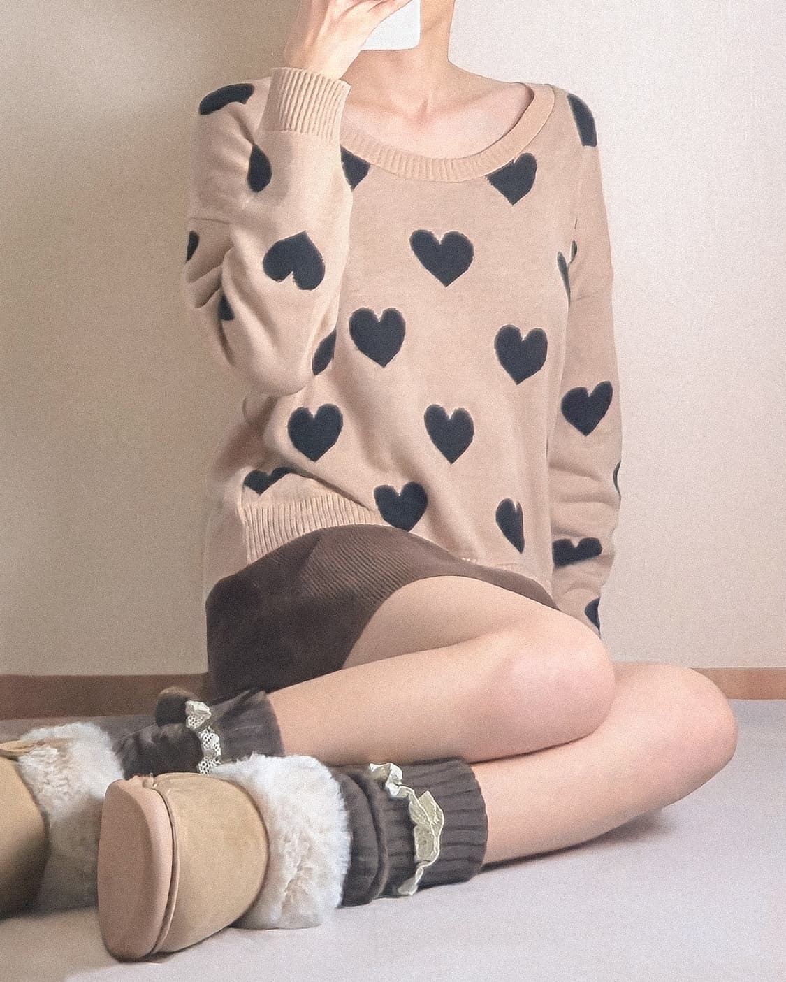 잉그니 일본빈티지 러블리 하트 패턴 니트 상품이미지1