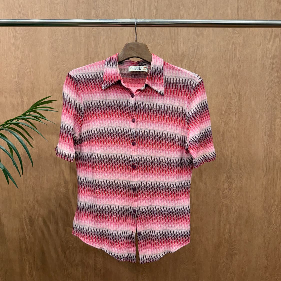 미쏘니 스포츠 지그재그 패턴 반팔 셔츠 코튼 비스코스 핑크 상품이미지1