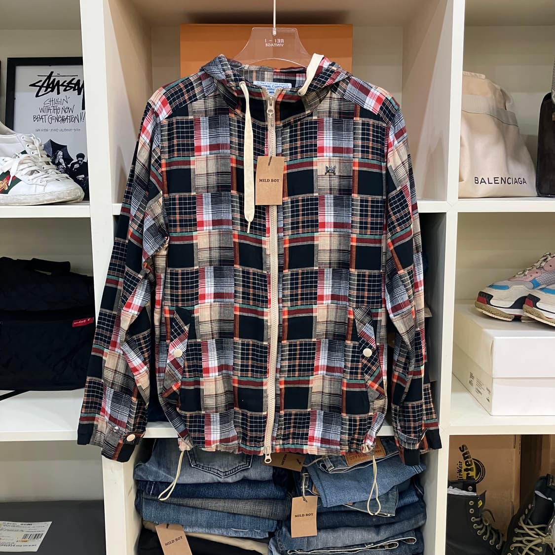 니트레이드 더블 클로스 체크 패치워크 후드집업 M 상품이미지1