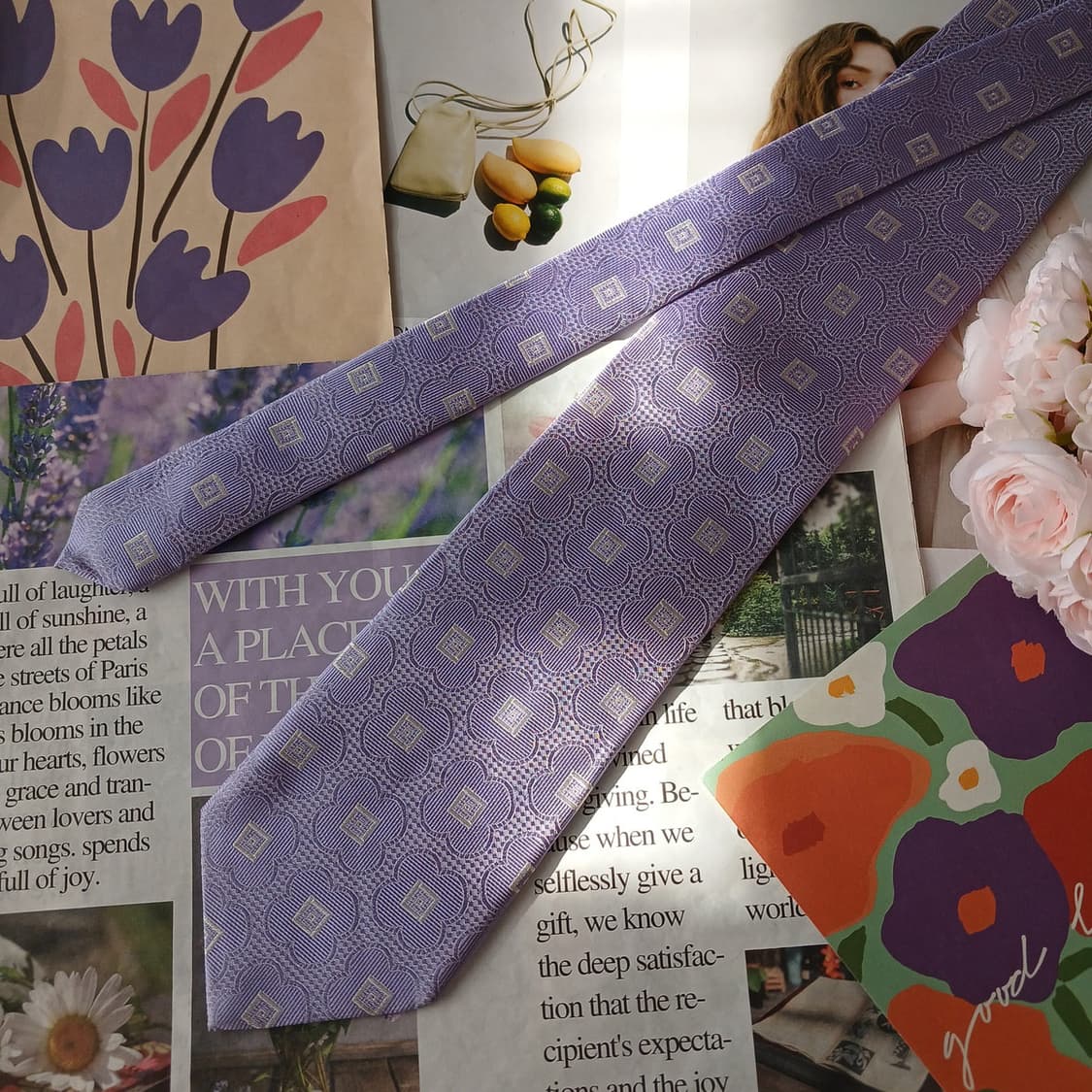 밀라숀 실크 바이올렛 기하 패턴 넥타이 9.5cm A등급 A19571
 상품이미지3