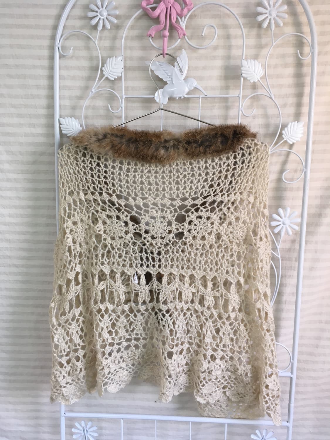 jpn vintage 사만사모스투 핸드메이드 베이지 퍼 니트 케이프 가디 상품이미지3