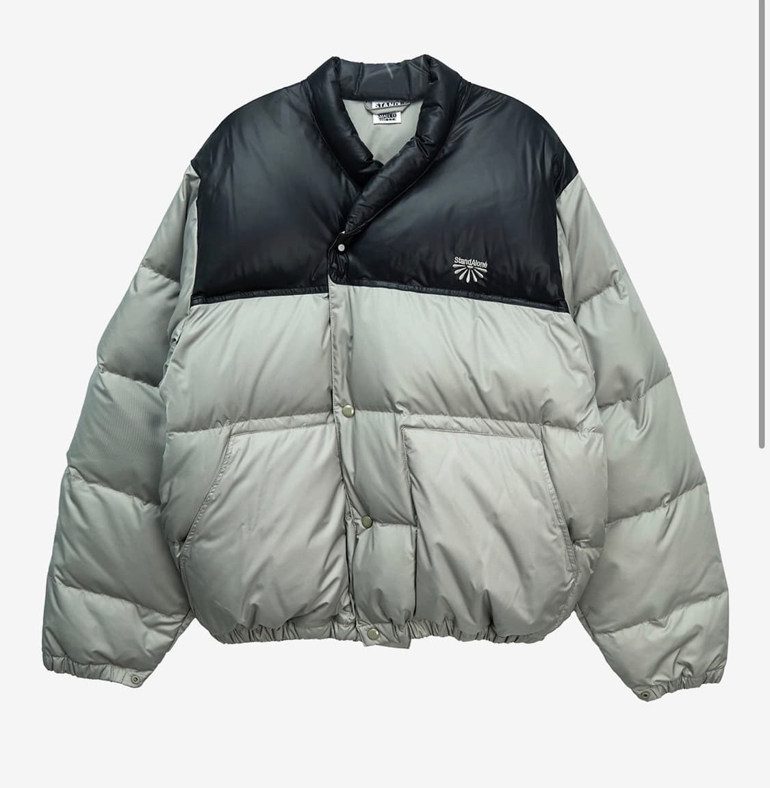 스탠드얼론 오버사이즈 칼라블록다운 푸퍼, 올리브 스몰(S) 상품이미지1