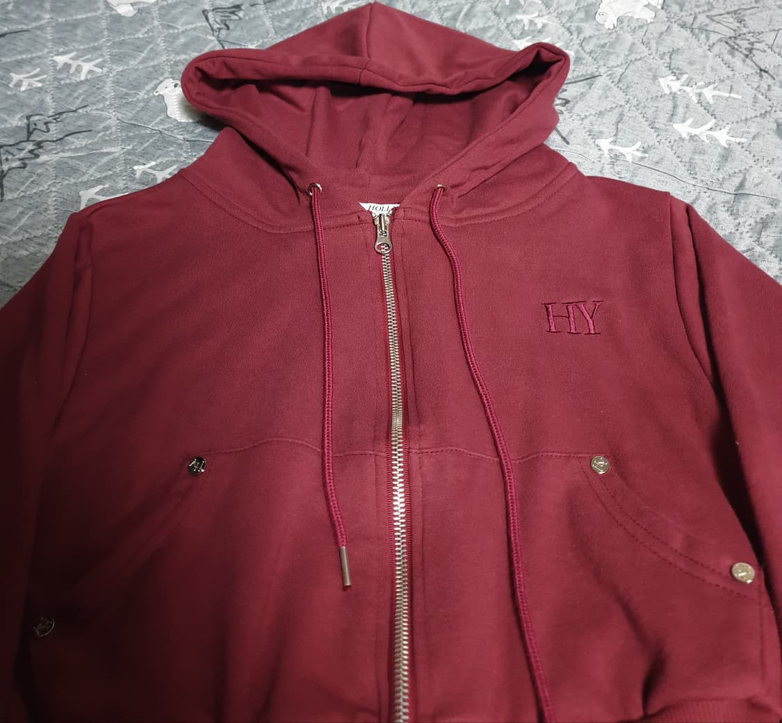 HOLLY 메이드 크롭 후드짚업 와이드팬츠 스웨트 상하의 버건디(F) 상품이미지2