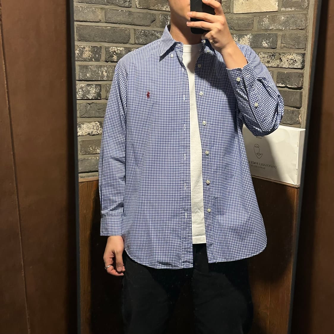L) 폴로 랄프로렌 클래식핏 블루 깅엄 체크 포플린 셔츠 상품이미지7