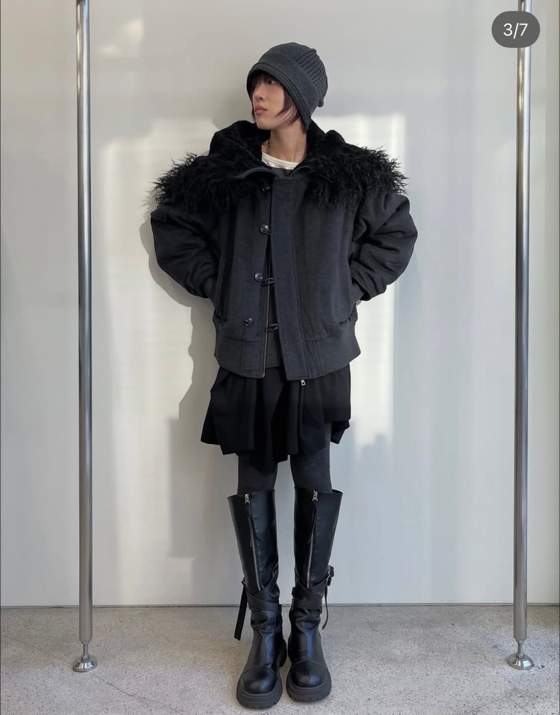 밀로우먼 버튼 플라이트 울 파카 차콜 s 상품이미지3