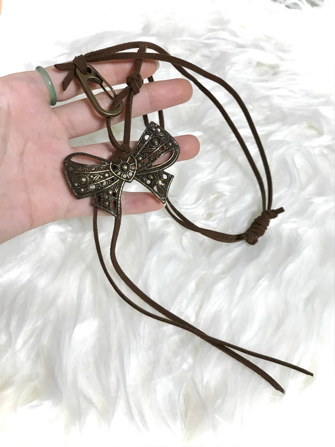 빈티지 엔틱 골드 리본 스웨이드 끈 길이조절 목걸이 상품이미지3