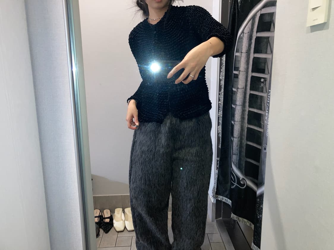 블랙 벨벳 팝콘 긴팔 가디건 상품이미지3