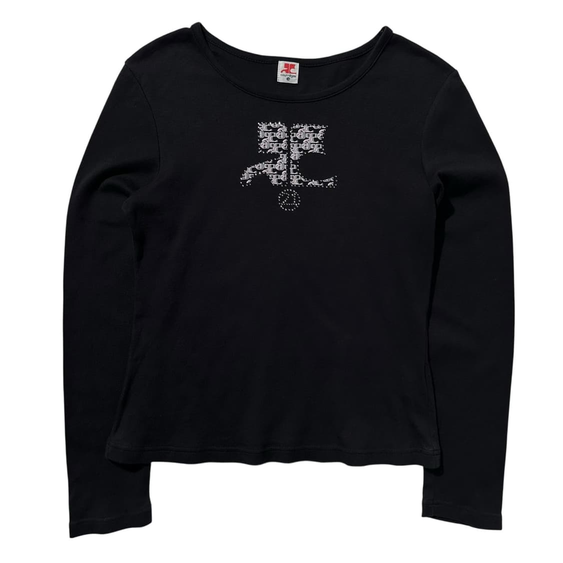 꾸레쥬 큐빅 로고 롱슬리브 티셔츠 블랙 상품이미지1