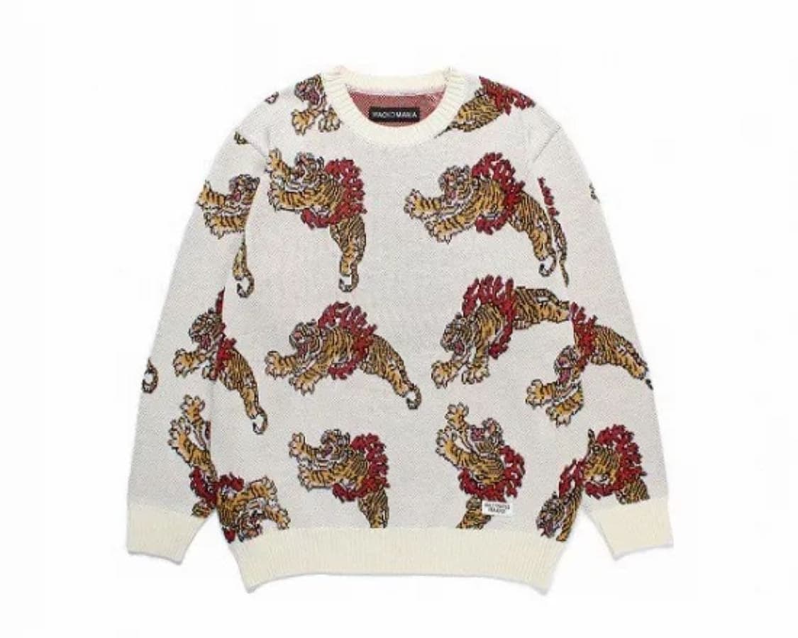 [XL] 와코마리아 x 팀레히 자카드 울 니트 화이트 24FW 상품이미지9