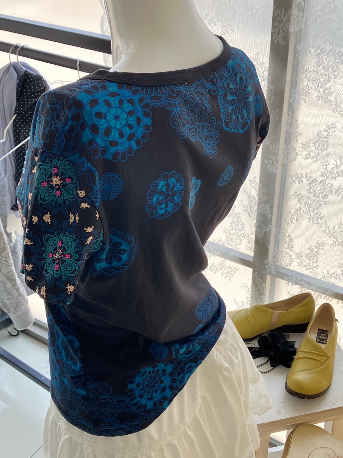oriental flower blue half t-shirt 상품이미지2