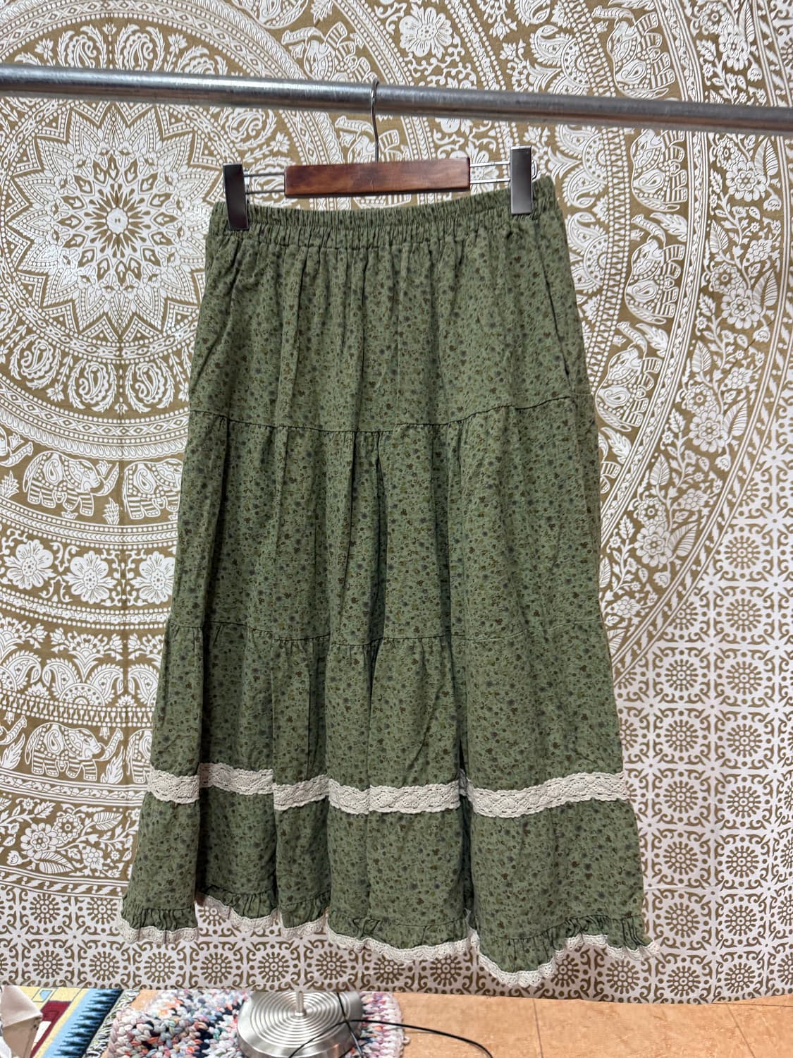 빈티지 여성 플라워패턴 레이스 밴딩 스커트  상품이미지3