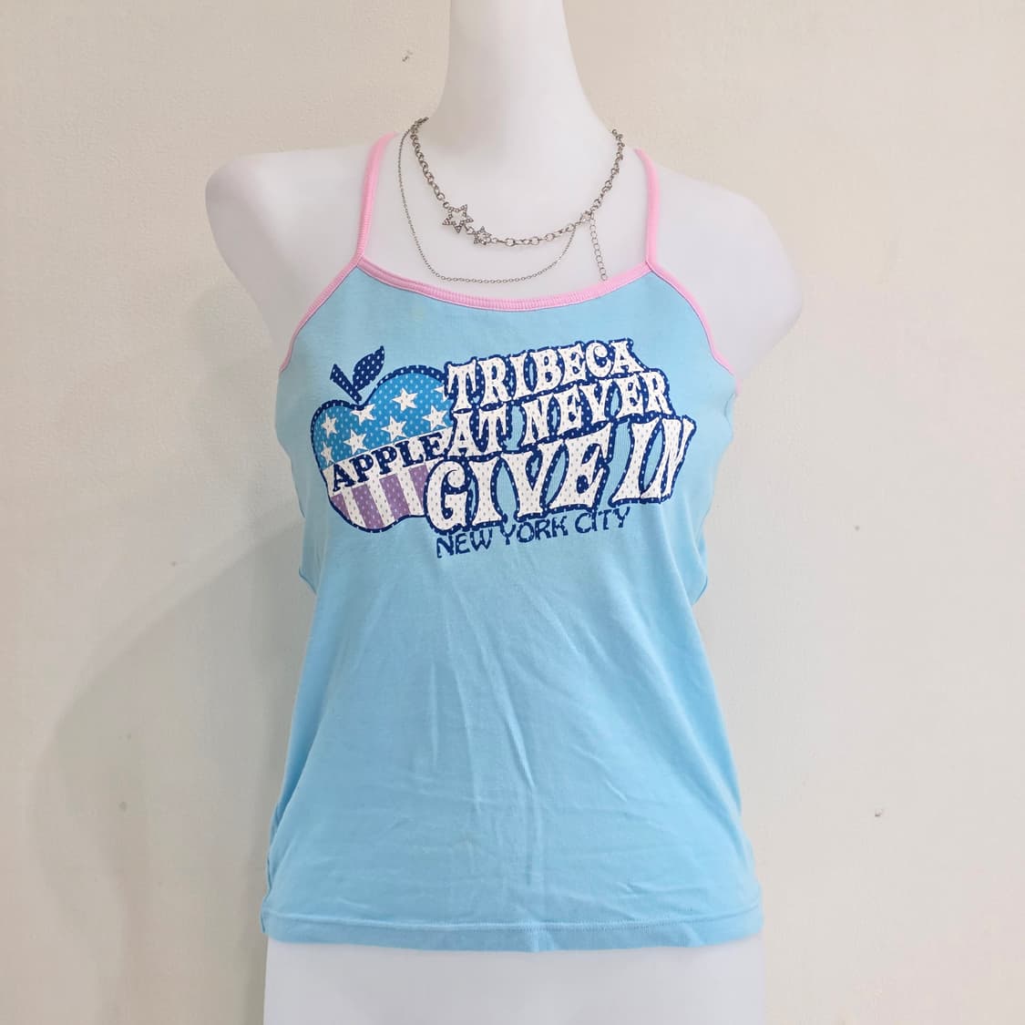 일본빈티지)애플 블루x핑크 y2k 히메오네갸루 홀터넥 슬리브리스민소매 상품이미지1