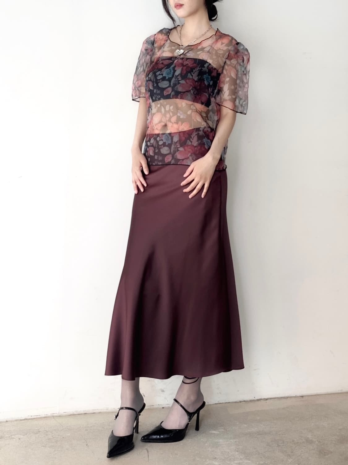 Floral organza layer top 상품이미지1