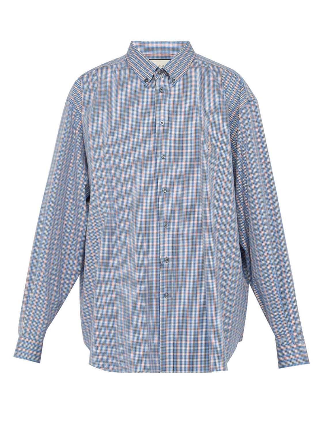 GUCCI 구찌 로고 피글렛 자수 체크 블루 코튼 오버셔츠46 상품이미지1