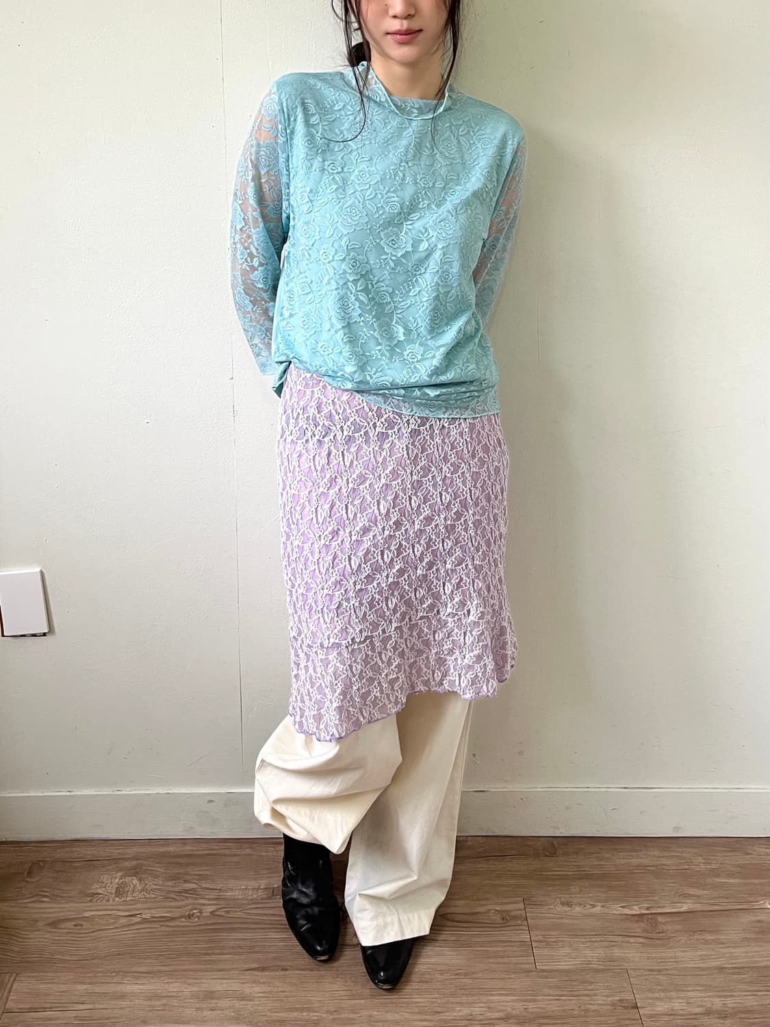 Jqpan vtg 플라워 시스루 민트 터틀넥 상품이미지7